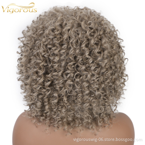 Vigorous afro kinky curly brown bob short cheap wholesale high quality heat resistance fiber black women synthetic hair wigs